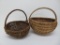 Two woven buttocks baskets, gathering baskets with twig handles