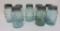 Eight Quart Atlas shoulder jars, blue/green with zinc lids