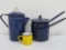 Blue and white granitware and yellow enamel cup