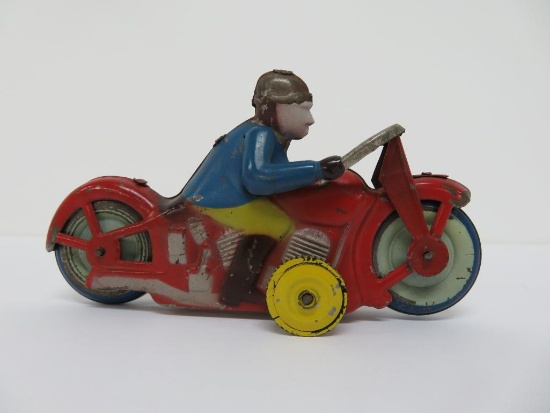 Tin Friction Motorcycle, Occupied Japan, 5", nice color