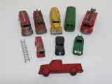 Assorted vintage toy cars and trucks, Dinky, Tootsie, and hard rubber