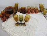 Amber glass and table cloth lot