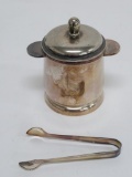 C & NW Railroad silver soldered covered sugar bowl and tongs