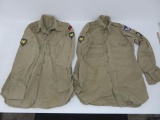 Two Khaki Army shirts with patches, size 14 32