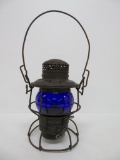 Adlake Kero Railroad lantern, cobalt globe, metal marked Monon, 9