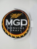 Two Sided rotating Miller Lite and MGD, metal sign, 20