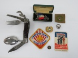 Boy Scout Lot, Sterling Eagle Scout ring, emblems and utensil pocket knife