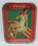 1939 Drink Coca Cola, advertising tray, pin up, Delicious and Refreshing, 10 1/2