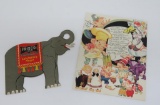 Railroad children's menus, Frisco, elves and elephant, 8 1/2