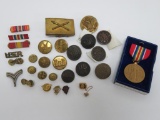 Military buttons, medal, buckle and pin backs