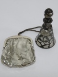 Whiting and Davis silver mesh wristlet and silver overlay bottle