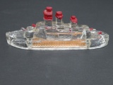 Victory Glass Company Miniature Warship candy container, 5 1/2
