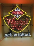 Pete's Wicked Ale neon sign, in box, 28 1/2
