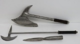 Medieval style weapons, spear and axes, very heavy