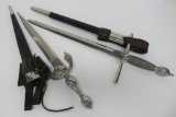 Two Knight style swords, straight edge weapons with sheaths
