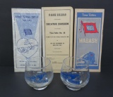 Wabash Railroad time tables and two Roly Poly Blue Bird glasses