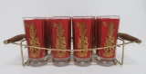 Set of 8 MCM glasses in metal holder, chinese