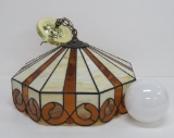 Retro leaded glass hanging fixture with metal edging and jewels