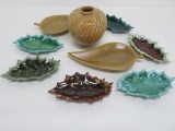 MCM pottery lot, leaf dishes and vase