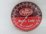 Plastic and metal Dr Pepper round thermometer, 12