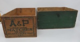Two wooden boxes, one A & P high grade matches Advertising