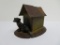 tin and cast metal still bank, dachshund and doghouse, 4 1/2