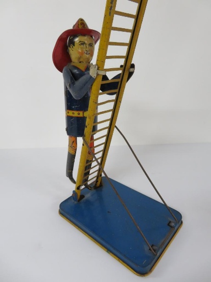 Louis Marx climbing Fireman toy, wind up working, 22"