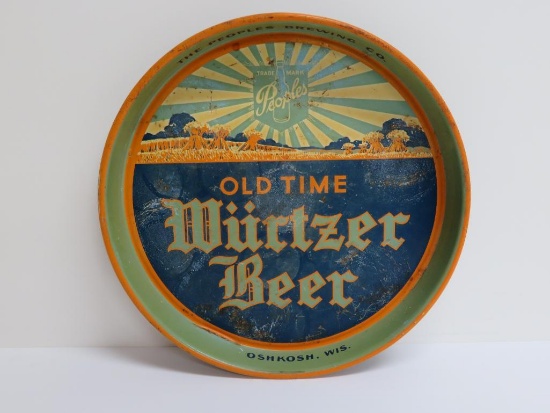 Peoples Beer Tray, Old Time Wurtzer Beer, 13 1/2", Oshkosh Wisconsin