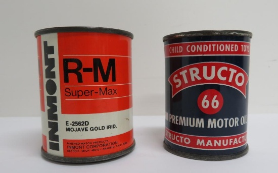 Two metal advertising still banks, Structo 66 and R-M Laquer