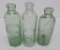 Three green Milwaukee bottles, hutch and blob, 6 1/2