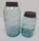Swayzee Canning jars, blue, quart and 1/2 gallon