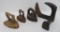 Three flat irons and three way cobbler shoe lathe