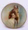 Fantastic tin coffee advertising charger, woman and horse, 16