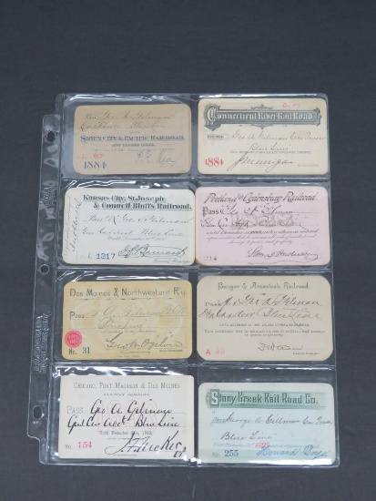 Eight antique railroad passes, 1884-1895