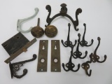 Ornate door knobs, back plates and hooks