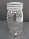 Beaver quart canning jar, clear, aqua lid