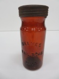 Helmes Rail Road Jar, Mills, with lid, amber, 7 1/2