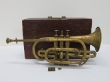Brass Henry Pourcelle Paris Cornet with wooden box