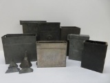 Lot of darkroom tins and negative plate tanks, photo developing containers