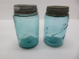 Two Ball blue pint jars