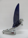 Flying Lady hood ornament with cobalt wings, 9