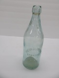 Quart blob top bottle, Oscar Alpeter, Baraboo Wis, aqua, 10 1/2