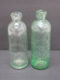 Two green Hutchinson bottles, Milwaukee, Standard and Schlomer, 7 1/2
