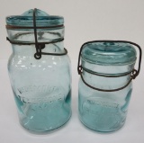 Two Widemouth Telephone canning jars, aqua, quart and pint