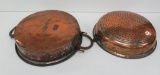 Two copper clad pieces, dish and strainer, 13