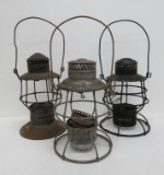 Three railroad lantern frames, no shades or burners