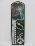 Olympia Brewing Co wooden thermometer, Maxfield Parrish print top, The Waterfall, 23