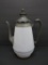 Pewter and enamel coffee pot, white, 11 1/2