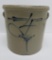 4 gallon salt glaze crock, cobalt decorated, drop 8 with line decoration by 