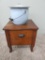 wooden commode with chamber pot